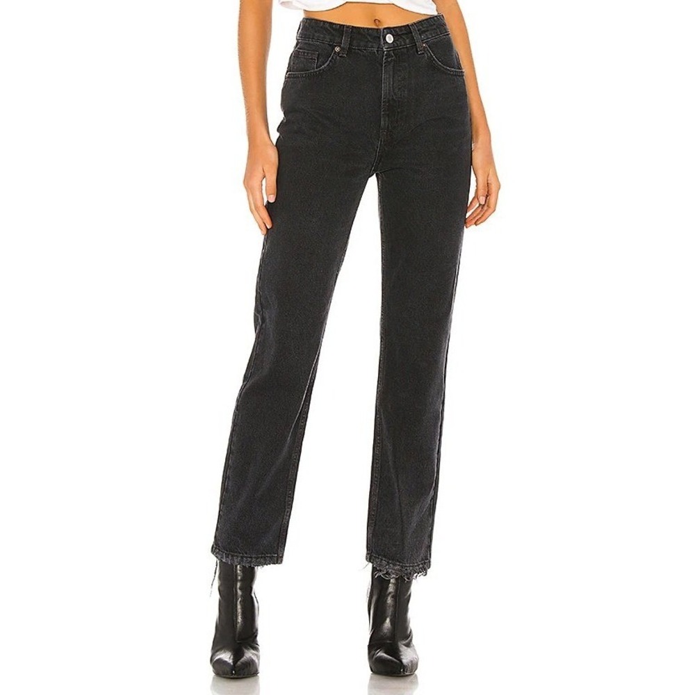 Free People Dakota Straight Leg High Rise Black Jeans Size 29 100% Cotton Mom